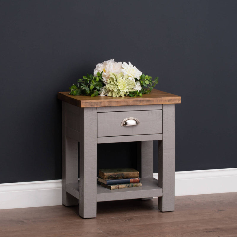 Byland 1 Drawer 1 Shelf Side Table In Grey by Lavishway | Side Tables-40026