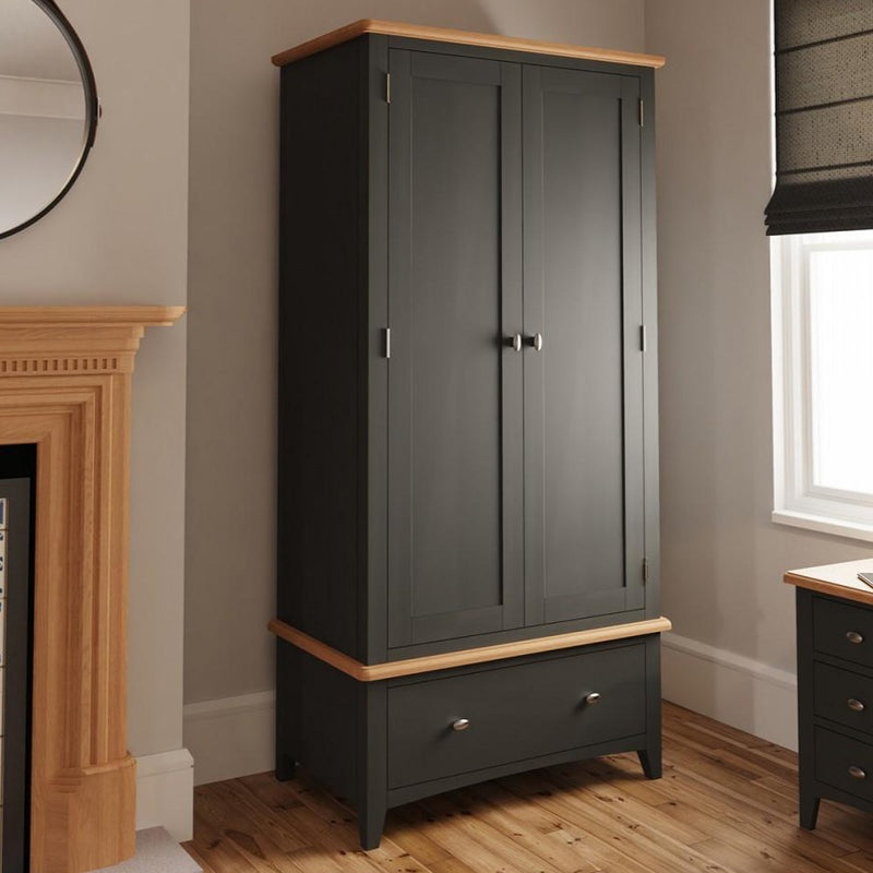Grantham Oak Top Midnight Grey Wardrobe by Lavishway | Wardrobe-33964