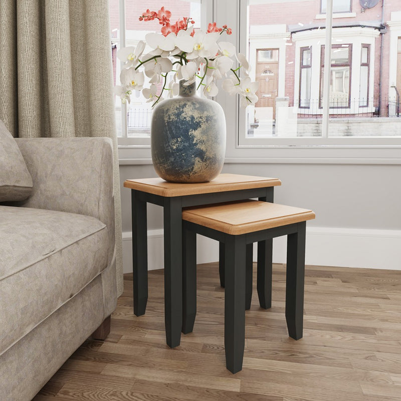 Grantham Oak Top Nest Of 2 Table in Grey by Lavishway | Nest of Tables-33947