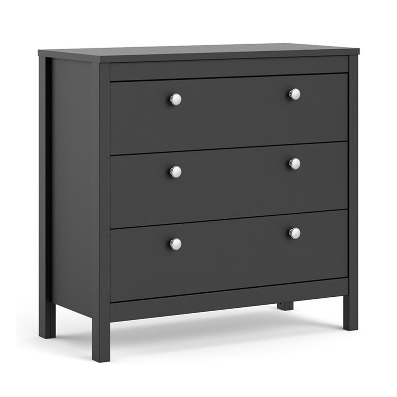Madrid Matt Black 3 Chest Of Drawers by Lavishway | Chest Of Drawers-29939