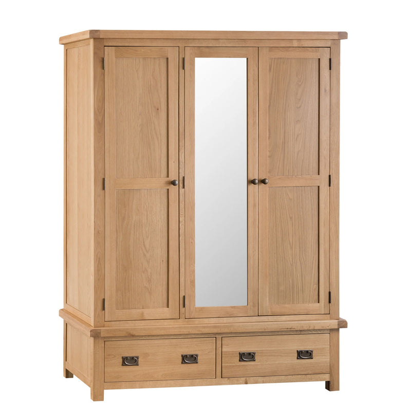 Chunky Oak 3 Doors Wardrobe With Mirror by Lavishway | Wardrobe-32606
