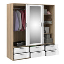 Line Oak & White High Gloss 3 Doors Wardrobe by Lavishway | Wardrobe-29562