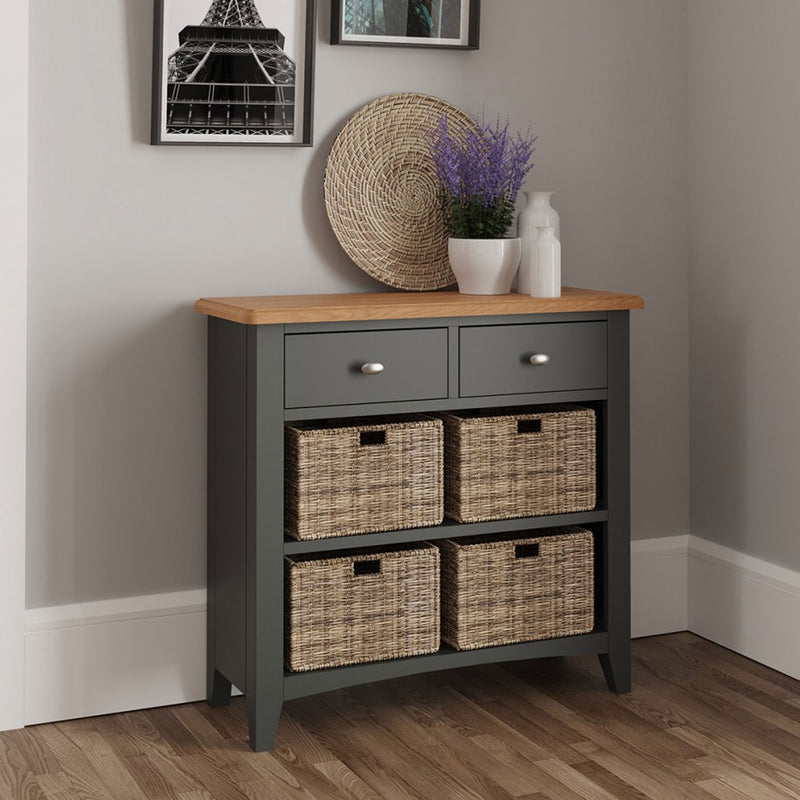 Grantham Oak Top 4 Baskets Hall Cabinet by Lavishway | Hallway Cabinets-32642