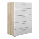 Pepe Oak & White High Gloss 5 Drawers Chest by Lavishway | Chest Of Drawers-29184