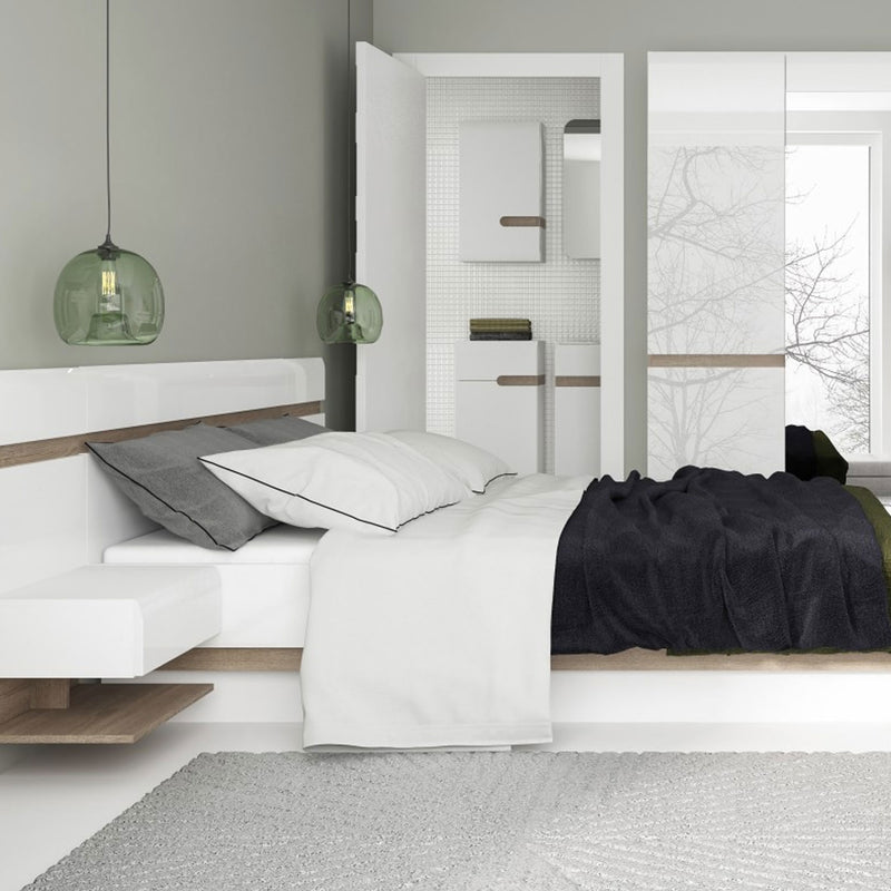 Chelsea White High Gloss Bed With Oak Trim by Lavishway | Wooden Beds-30208