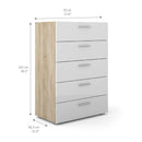 Pepe Oak & White High Gloss 5 Drawers Chest by Lavishway | Chest Of Drawers-29189