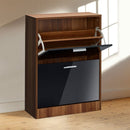 Strand High Gloss Walnut Finish Shoe Cupboard by Lavishway | Shoe Cabinets-34761
