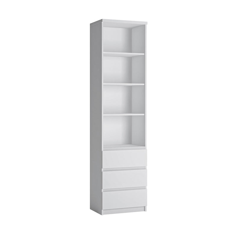 Fribo White 3 Drawers Tall Narrow Bookcase by Lavishway | Bookcases & Shelves-29679