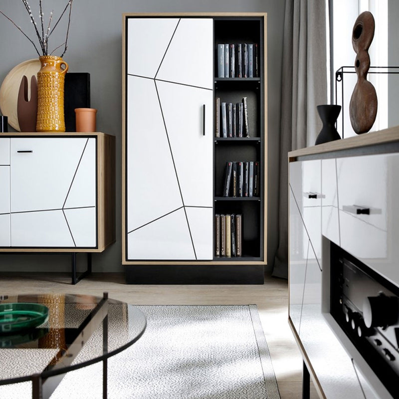 Brolo Walnut Finish Wide 1 Door Bookcase by Lavishway | Book Shelves and Cabinets-30225