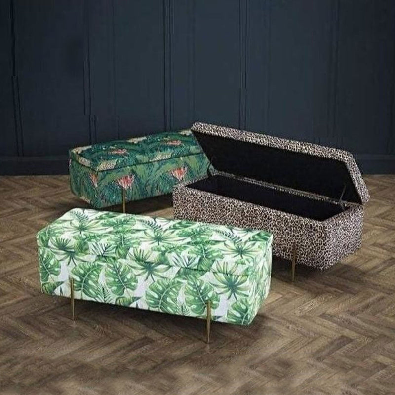 Tropical Velvet Printed Ottoman Storage by Lavishway | Benches & Storage Benches-35758