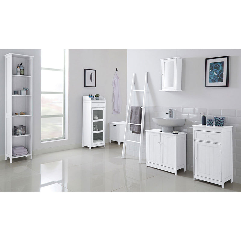 Alaska White Wooden Wall Cabinet with Mirror by Lavishway | Cupboards & Cabinets-30859