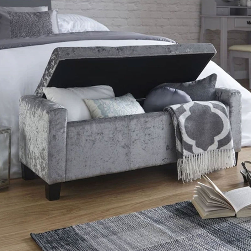 Crushed Velvet Storage Bench in Grey by Lavishway | Benches & Storage Benches-43550