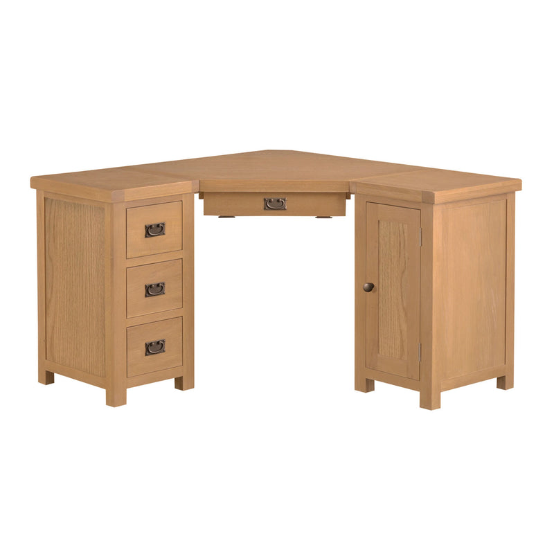 Chunky Solid Oak Corner Computer Desk by Lavishway | Oak Wood Desks-37190