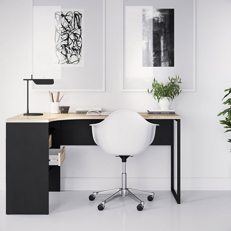 Function Plus Oak & Black Corner Desk by Lavishway | Desk Pedestals-29670