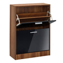 Strand High Gloss Walnut Finish Shoe Cupboard by Lavishway | Shoe Cabinets-34763