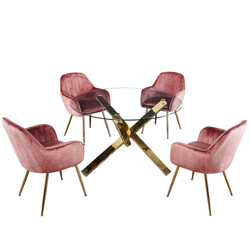 Capri Round Dining Table With Gold Metal Legs by Lavishway | Dining Tables-35343