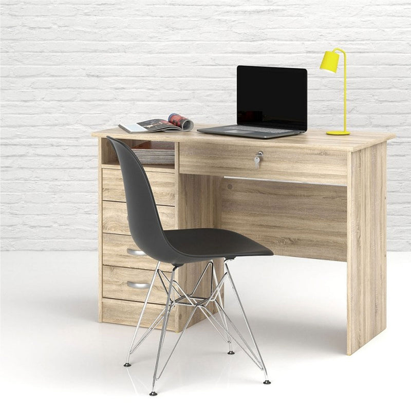 Function Plus Oak Finish 5 Drawers Desk by Lavishway | Desk Pedestals-29589