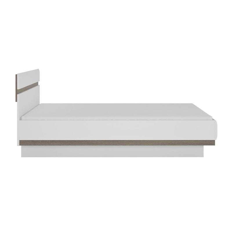 Chelsea White High Gloss Bed With Oak Trim by Lavishway | Wooden Beds-30207