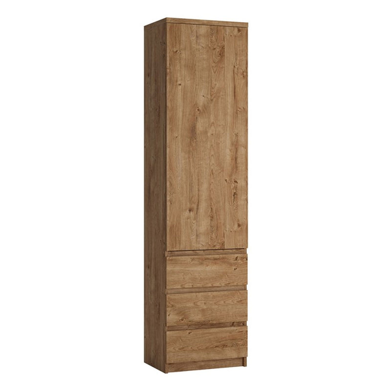 Fribo Oak Narrow 1 Door 3 Drawers Cupboard by Lavishway | Bookcases & Shelves-30315