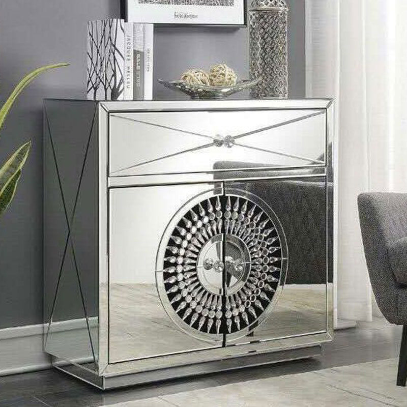 Crystal Mirrored 2 Doors & 1 Drawer Chest by Lavishway | Chest Of Drawers-25794