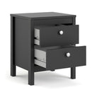 Madrid Matt Black 2 Drawers Bedside Table by Lavishway | Bedside Tables-29896
