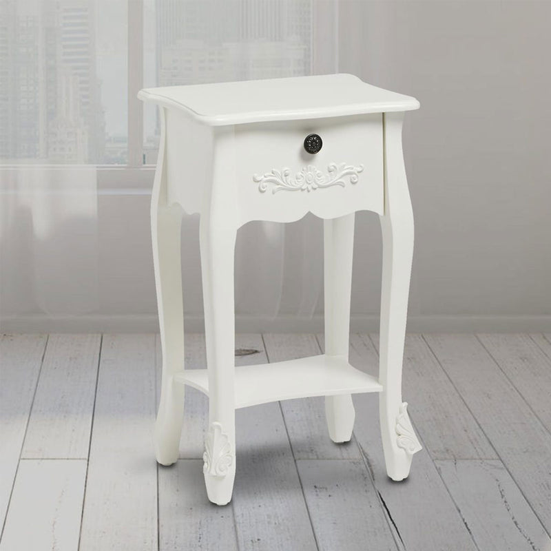 Antoinette White 1 Drawer Lamp Table by Lavishway | Side Tables-30820