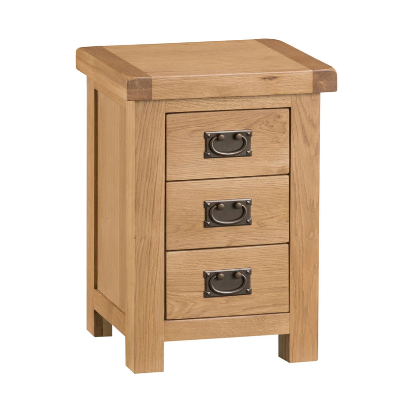 Chunky Oak 3 Drawer Small Bedside Cabinet by Lavishway | Bedside Tables-37286
