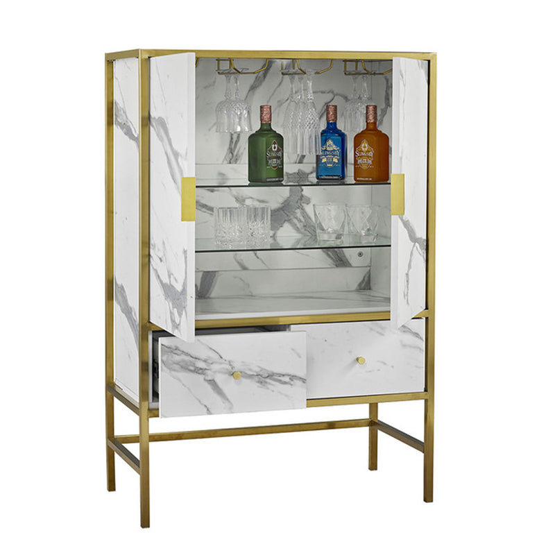 Monaco White Faux Marble Drinks Cabinet by Lavishway | Wine Racks-30905