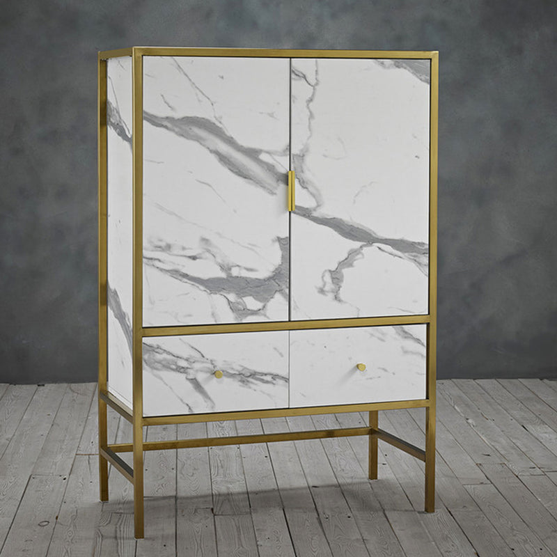 Monaco White Faux Marble Drinks Cabinet by Lavishway | Wine Racks-30903