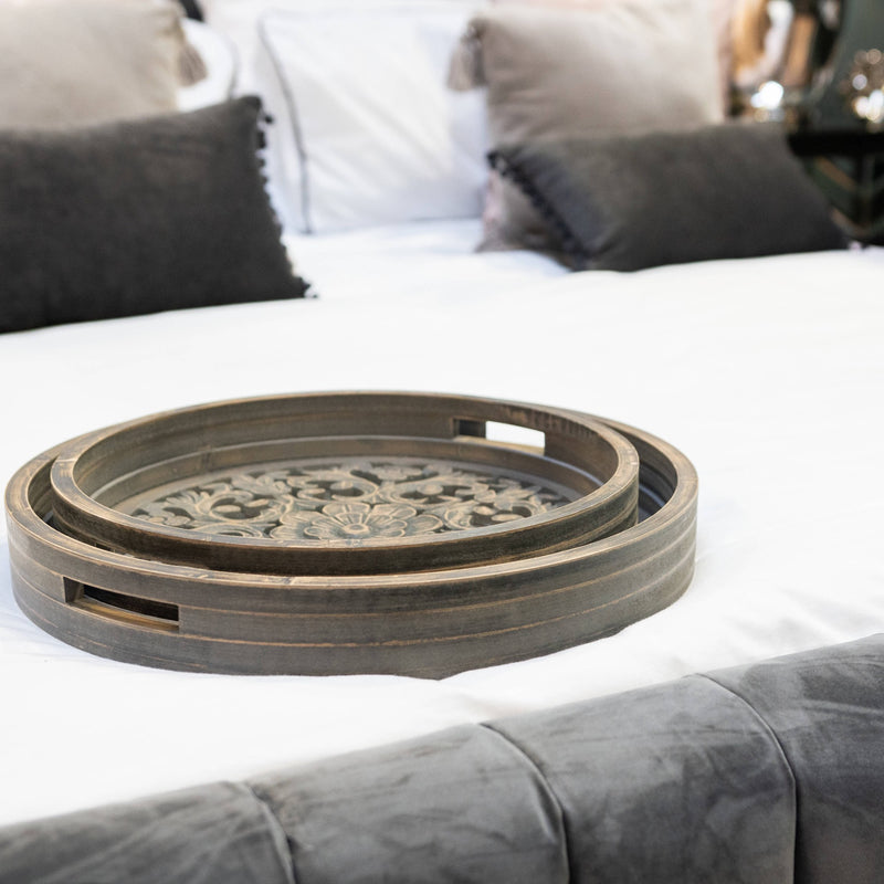 Set of 2 Carved Wash Louis Trays by Lavishway | Decorative Trays-39725