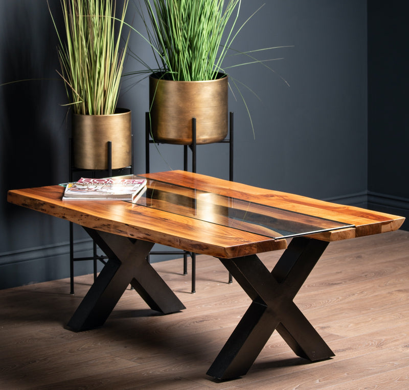 Live Edge Cross Legs River Coffee Table by Lavishway | Coffee Tables-26820