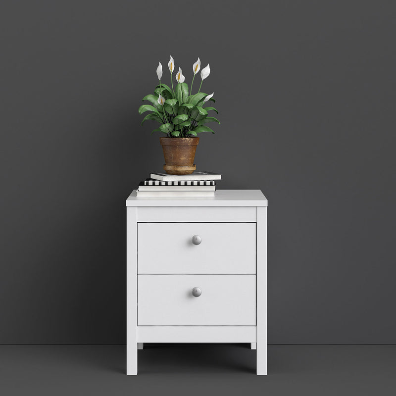 Madrid White 2 Drawers Bedside Table by Lavishway | Bedside Tables-29537