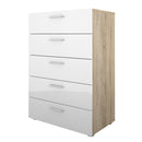 Pepe Oak & White High Gloss 5 Drawers Chest by Lavishway | Chest Of Drawers-29186