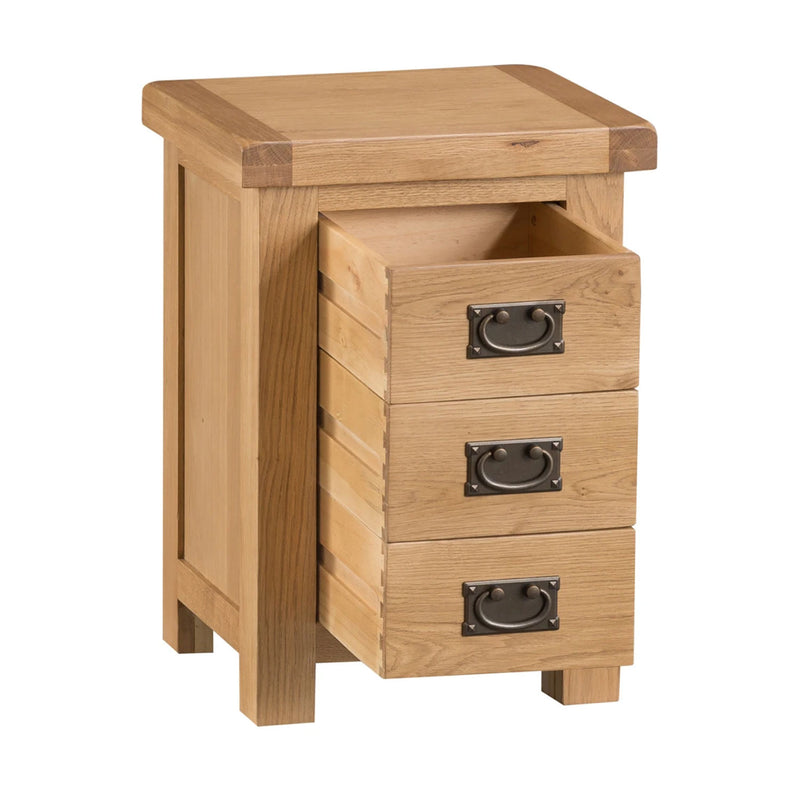 Chunky Oak 3 Drawer Small Bedside Cabinet by Lavishway | Bedside Tables-37287