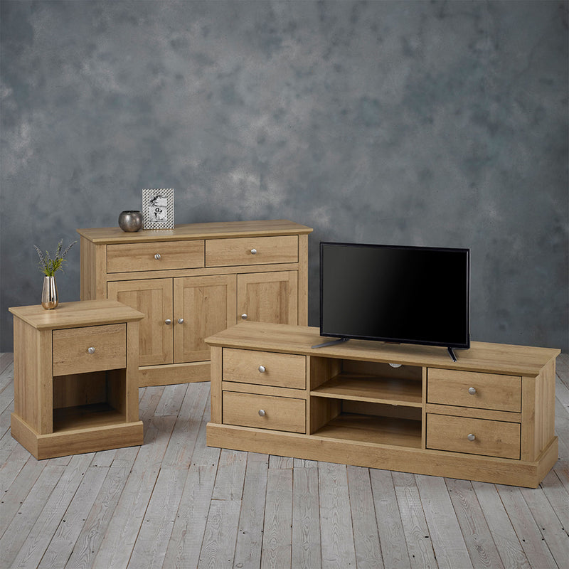 Devon Oak Finish Single Drawer Lamp Table by Lavishway | Side Tables-35132