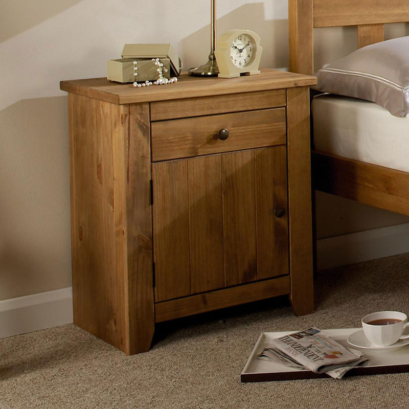 Havana Pine 1 Door 1 Drawer Bedside Cabinet by Lavishway | Bedside Tables-32689