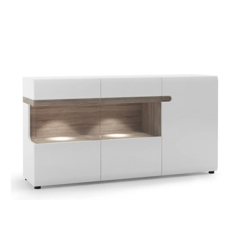 Chelsea White Gloss 3 Glazed Doors Sideboard by Lavishway | Sideboards-30199