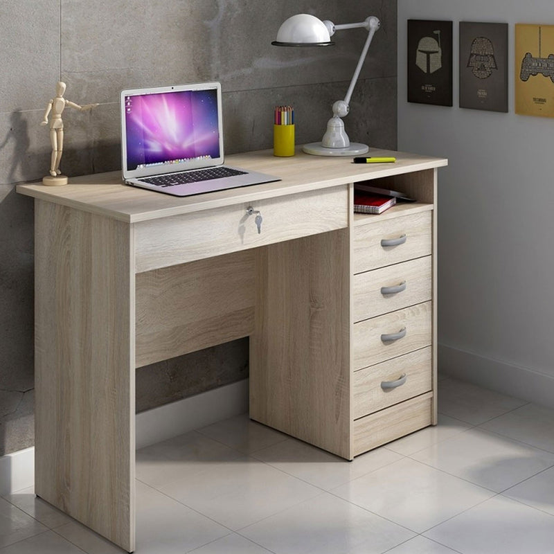 Function Plus Oak Finish 5 Drawers Desk by Lavishway | Desk Pedestals-29588