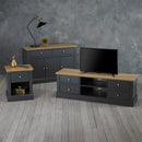 Devon Charcoal and Oak 1 Drawer Lamp Table by Lavishway | Side Tables-35134