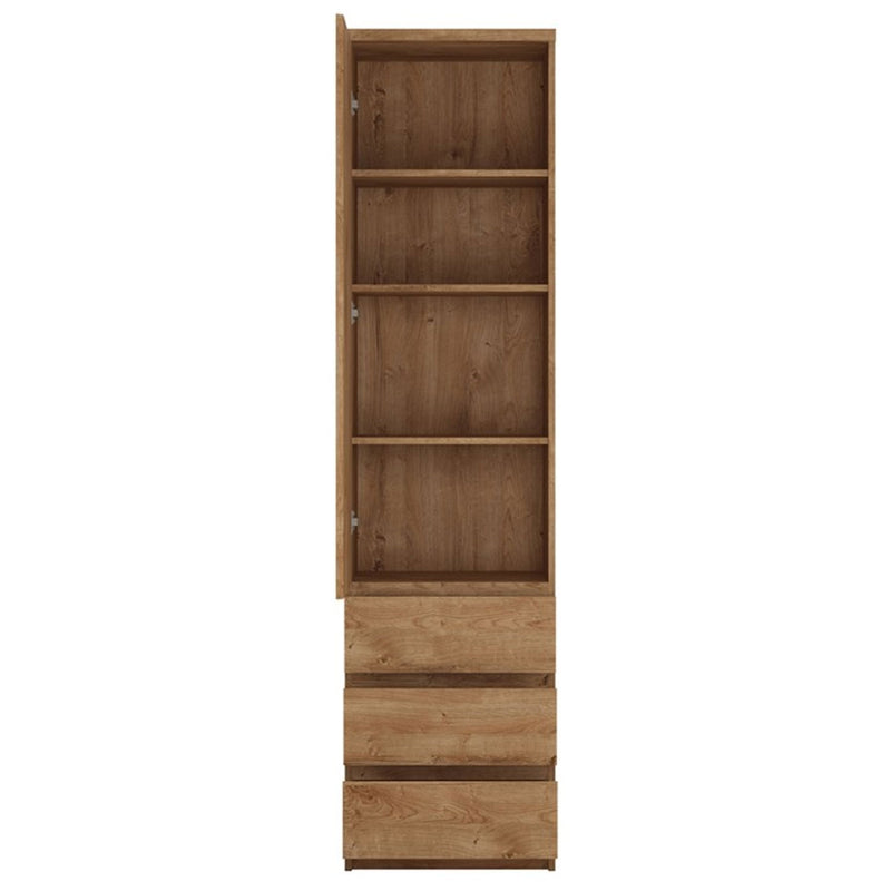 Fribo Oak Narrow 1 Door 3 Drawers Cupboard by Lavishway | Bookcases & Shelves-30316
