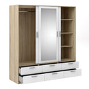 Line Oak & White High Gloss 3 Doors Wardrobe by Lavishway | Wardrobe-29564