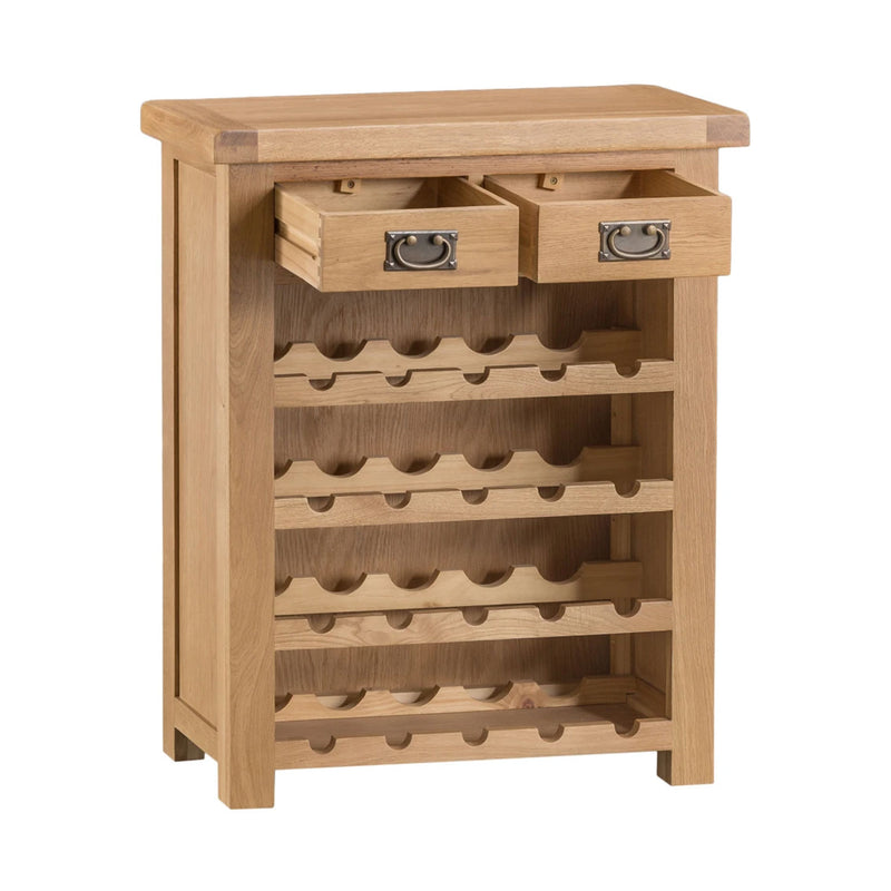 Chunky Oak Small 2 Drawers Wine Rack by Lavishway | Wine Racks-32573