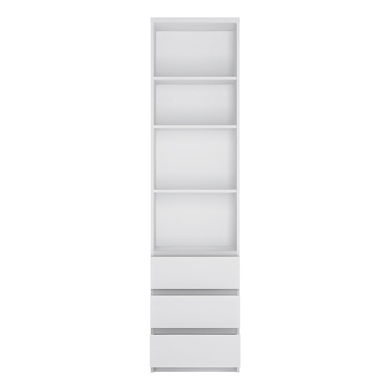 Fribo White 3 Drawers Tall Narrow Bookcase by Lavishway | Bookcases & Shelves-29680