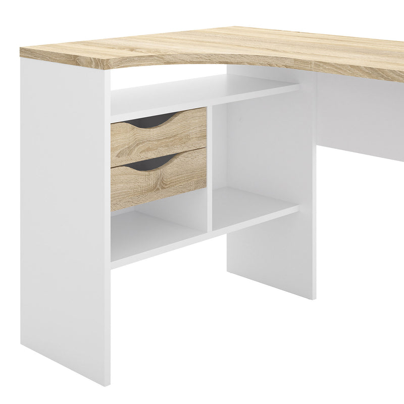 Function Plus Oak & White Corner Desk by Lavishway | Desk Pedestals-29644