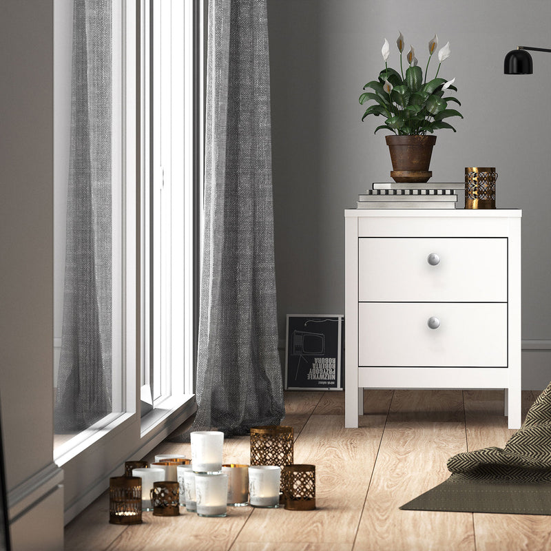Madrid White 2 Drawers Bedside Table by Lavishway | Bedside Tables-29538