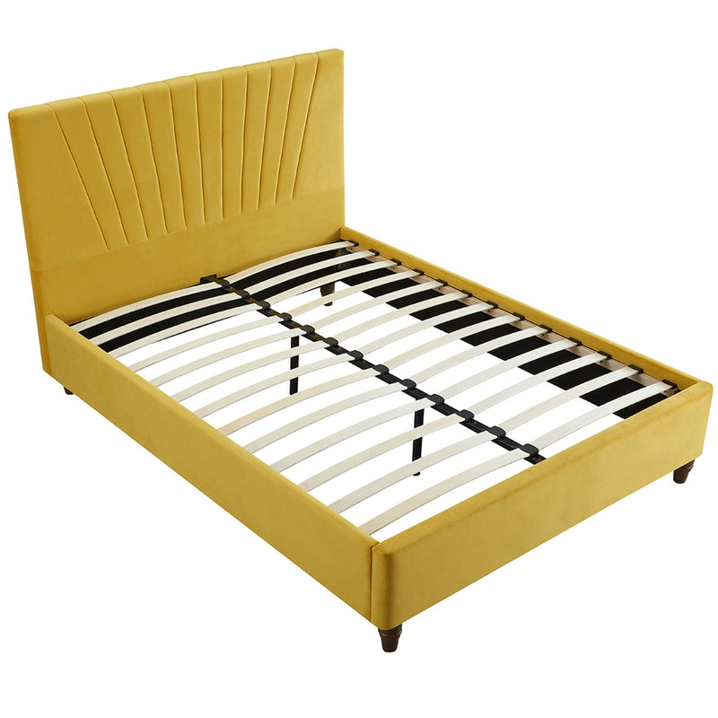 Lexie Wooden Effect Legs Velvet Double Bed by Lavishway | Velvet Bed-35616