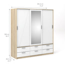 Line Oak & White High Gloss 3 Doors Wardrobe by Lavishway | Wardrobe-29570