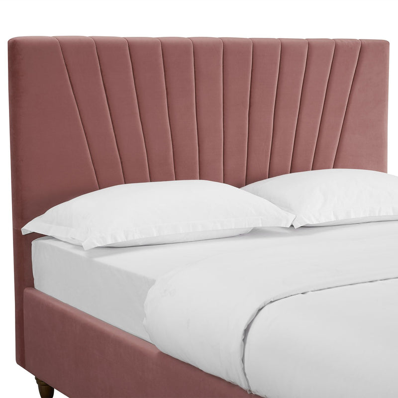 Lexie Wooden Effect Legs Velvet Double Bed by Lavishway | Velvet Bed-35635