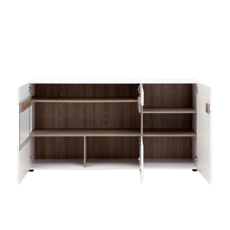 Chelsea White Gloss 3 Glazed Doors Sideboard by Lavishway | Sideboards-30200
