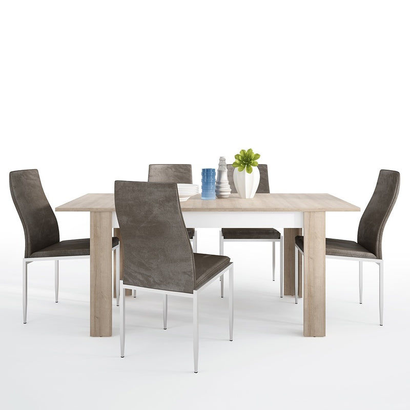 Lyon Medium Dining Table with 4 Brown Chairs by Lavishway | Dining Table Set-33599